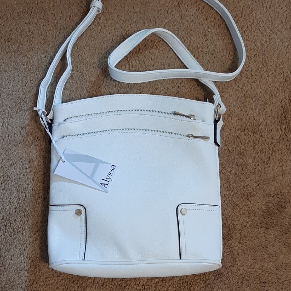 White Vegan Leather Crossbody Bag with Adjustable Strap